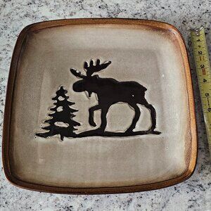 Woodland Home Studio Dinner Plate Dish Moose Lodge Woods Forest Lake Cabin